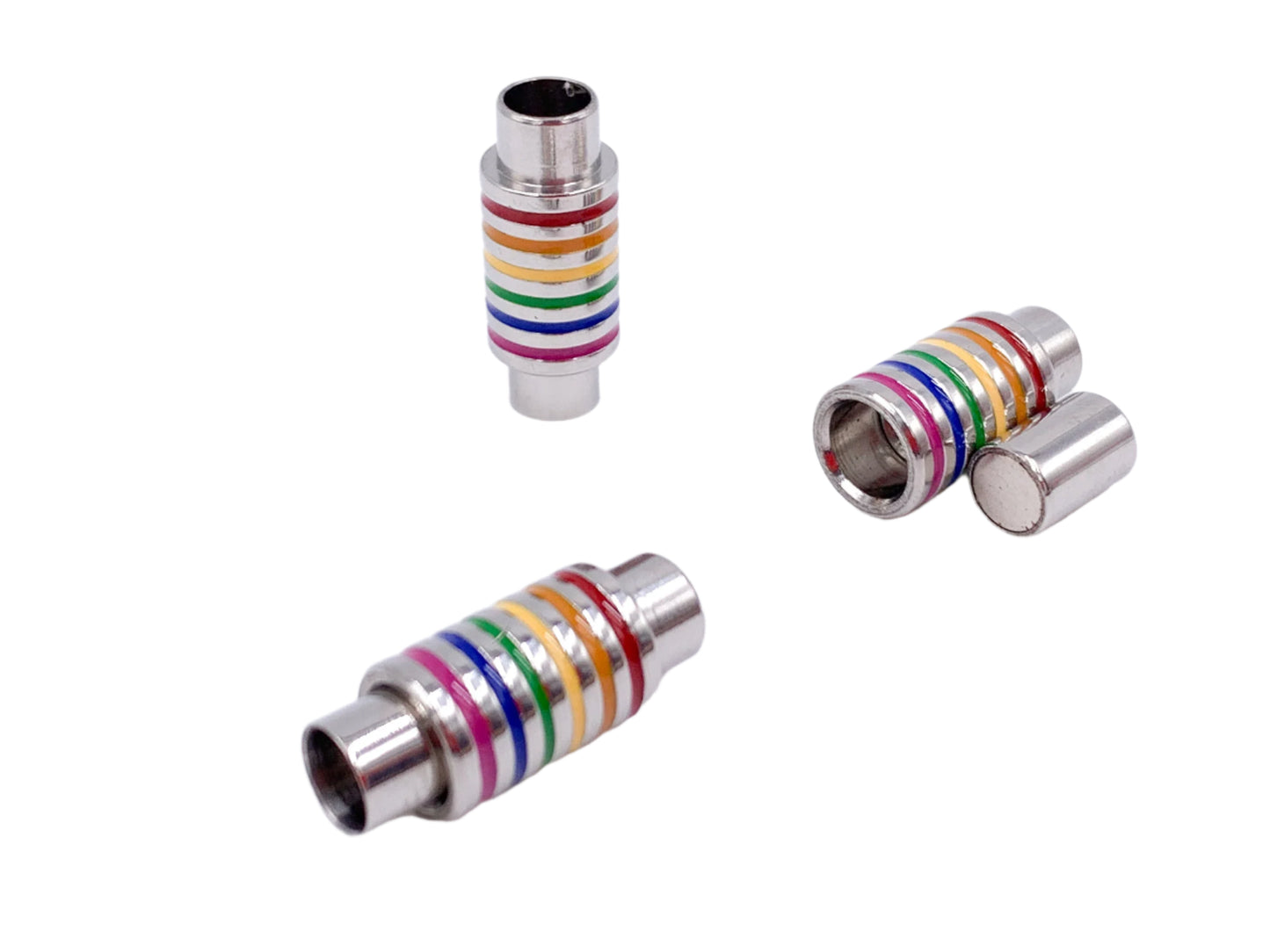 Magnetverschluss aus Edelstahl in Regenbogenfarben (ID 6 mm)