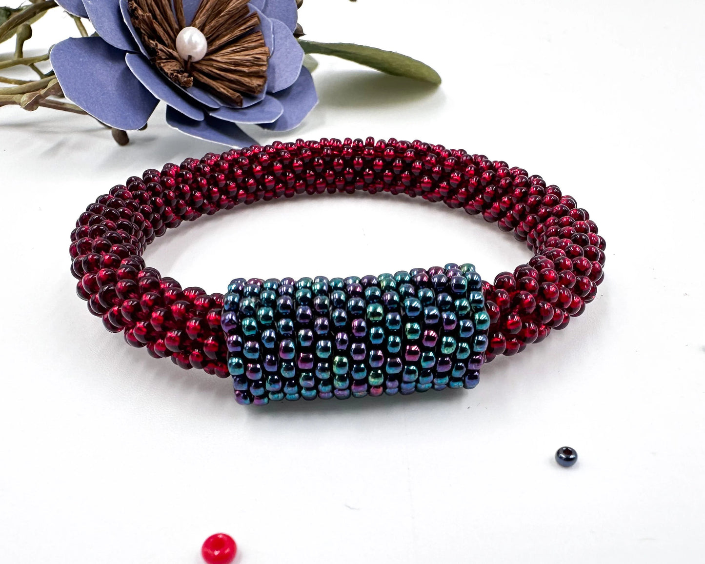 Handmade red crochet Bracelet with peyote, Minimalist Jewelry gift