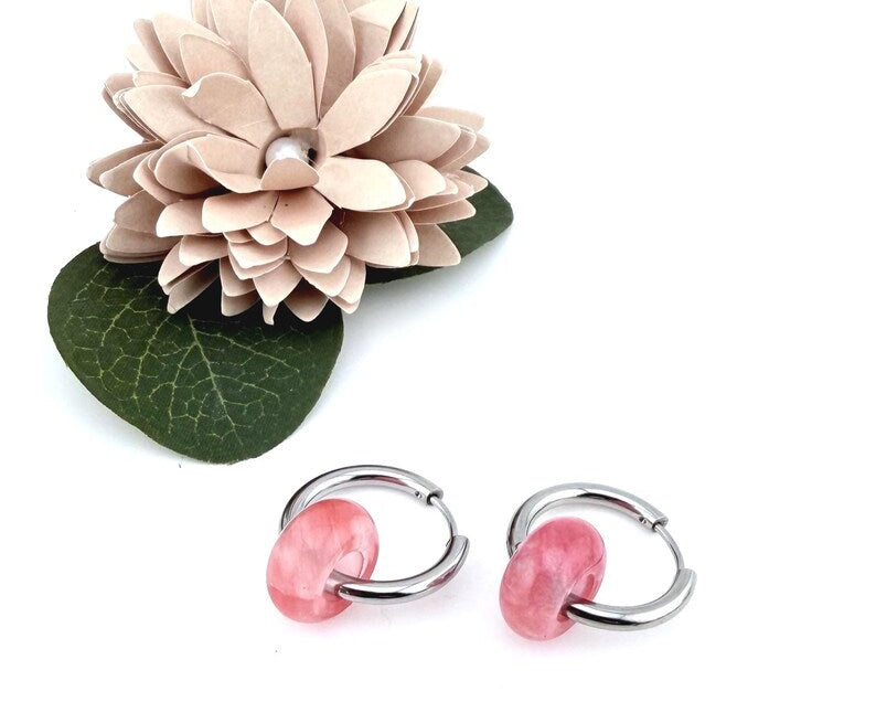 Donut-Ohrringe mit Edelsteinen, minimalistischer handgefertigter Boho-Schmuck, Ohrringe mit Heilsteinen, natürliche Kristall-Creolen, Geschenk für sie