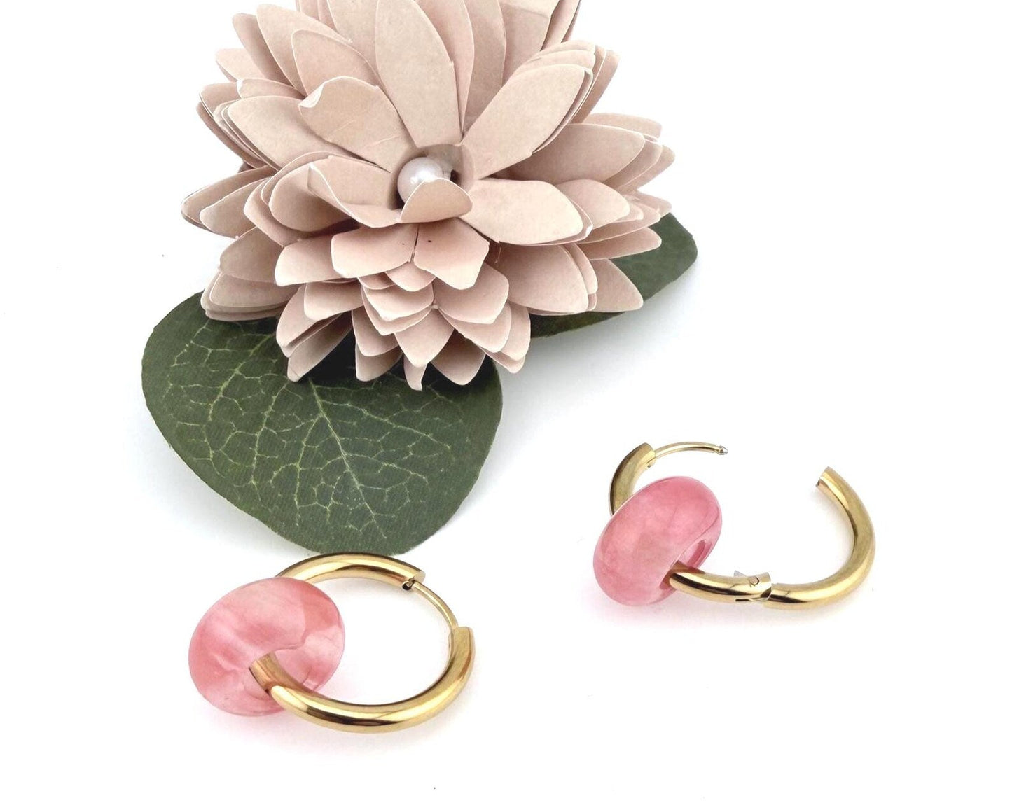 Donut-Ohrringe mit Edelsteinen, minimalistischer handgefertigter Boho-Schmuck, Ohrringe mit Heilsteinen, natürliche Kristall-Creolen, Geschenk für sie
