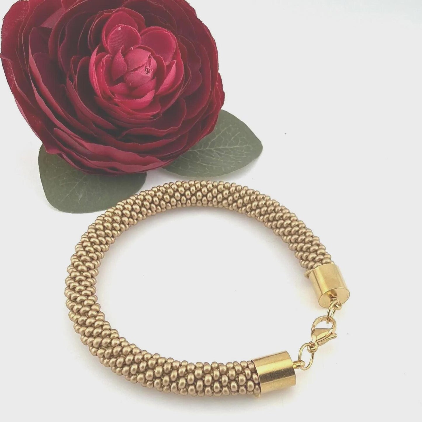 Golden Beaded crochet Bracelet - Handmade Boho Jewelry gift for her