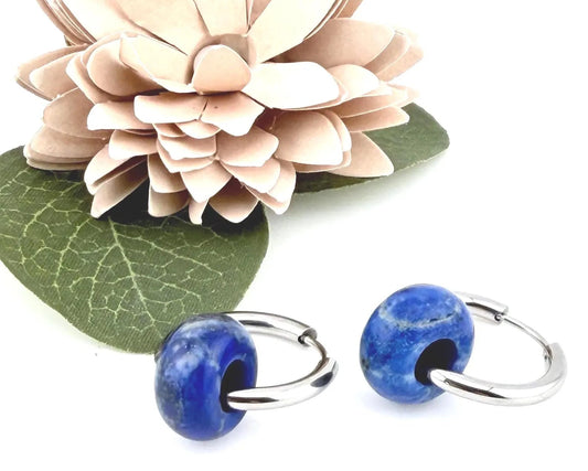 Donut Lapis Lazuli Hoop earrings, Minimalist Handmade Boho Jewelry, Healing Stone earrings, Natural Crystal Hoops, gift for her