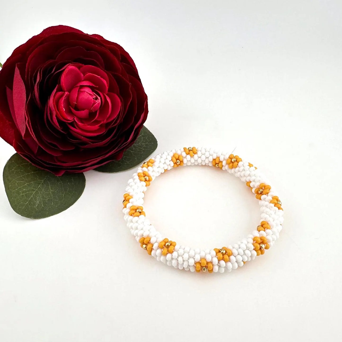Beaded crochet Bracelet with Flowers - Handmade Boho Jewelry gift for her