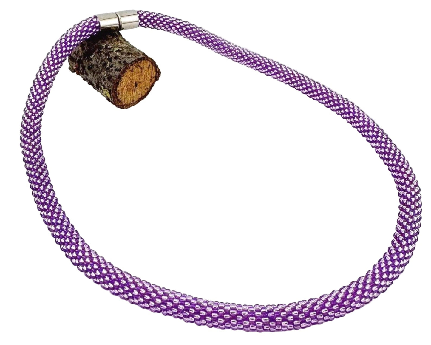 Purple Beaded crochet Necklace - Handmade Boho Jewelry gift for women