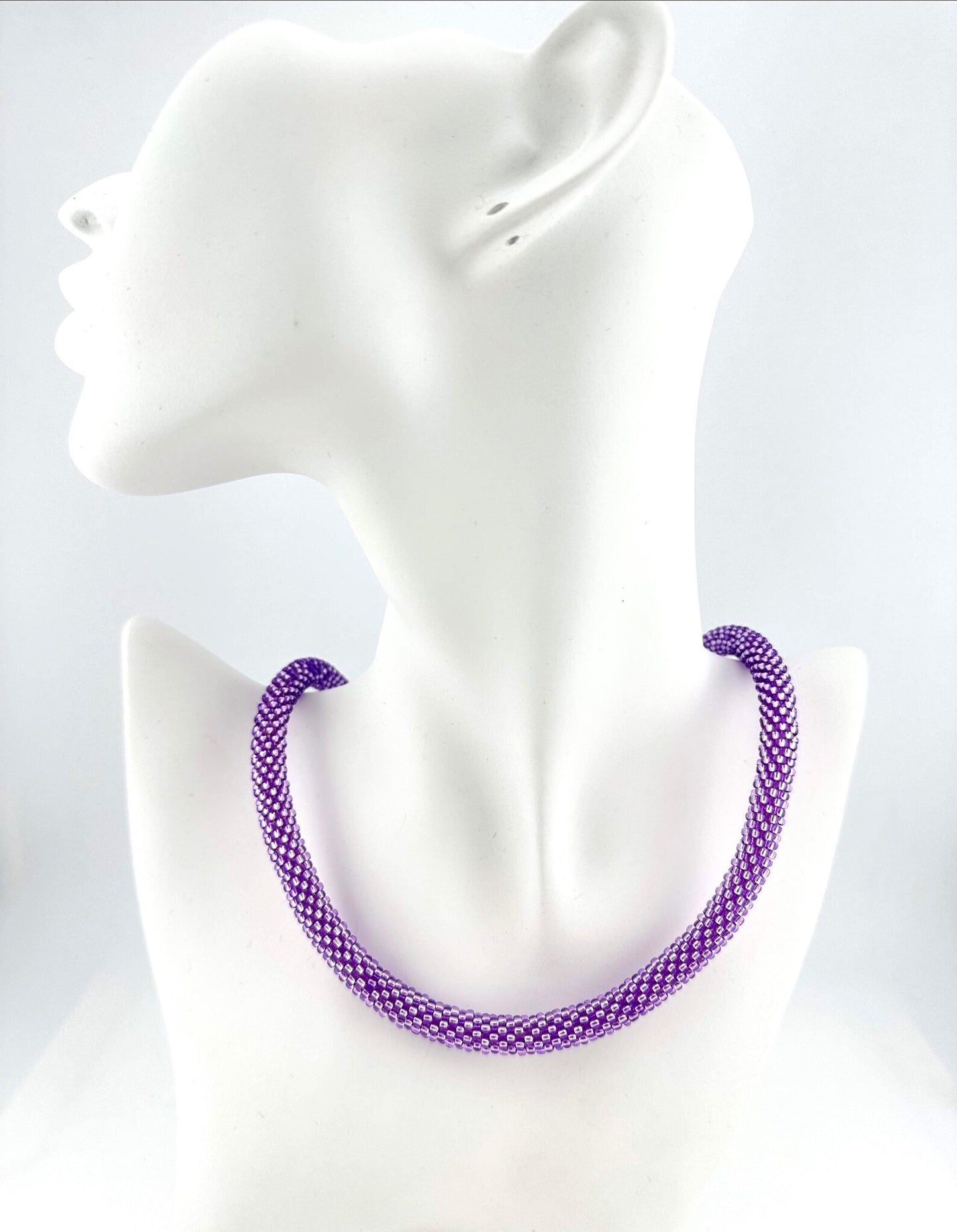 Purple Beaded crochet Necklace - Handmade Boho Jewelry gift for women