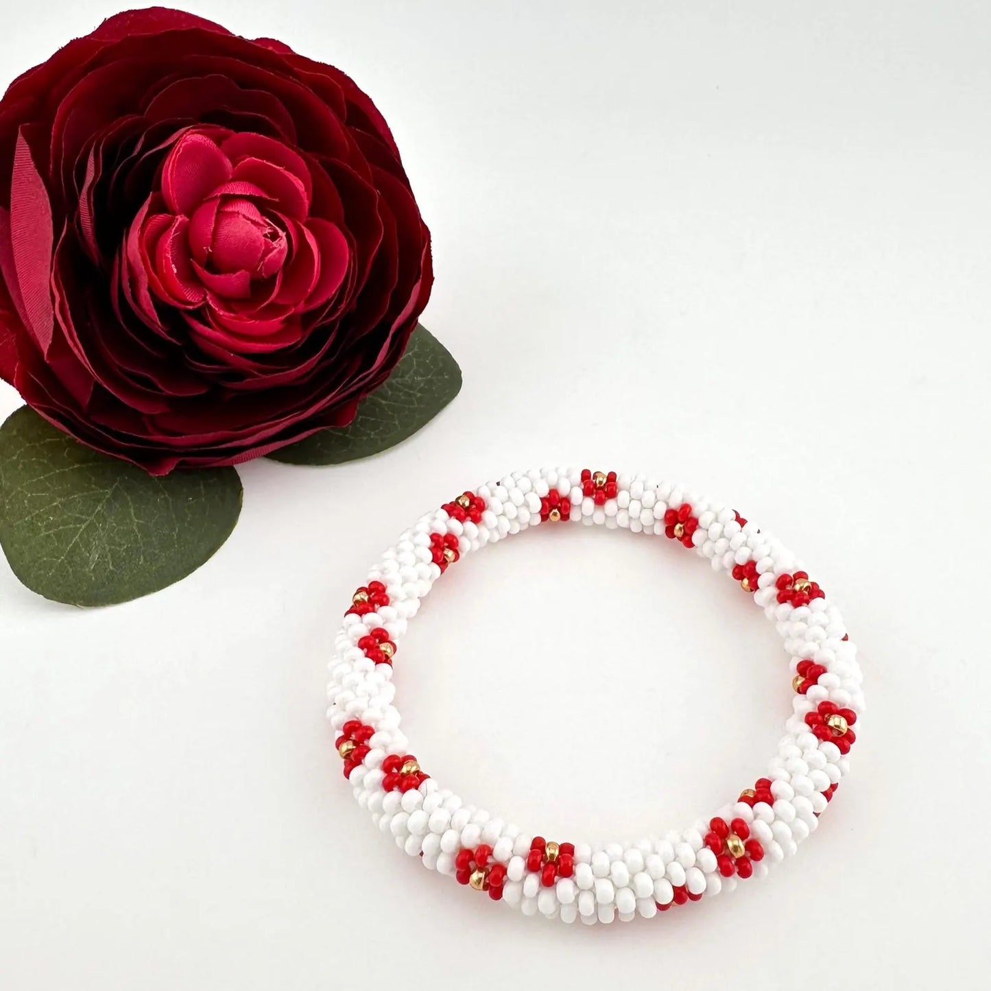 Beaded crochet Bracelet with Flowers - Handmade Boho Jewelry gift for her