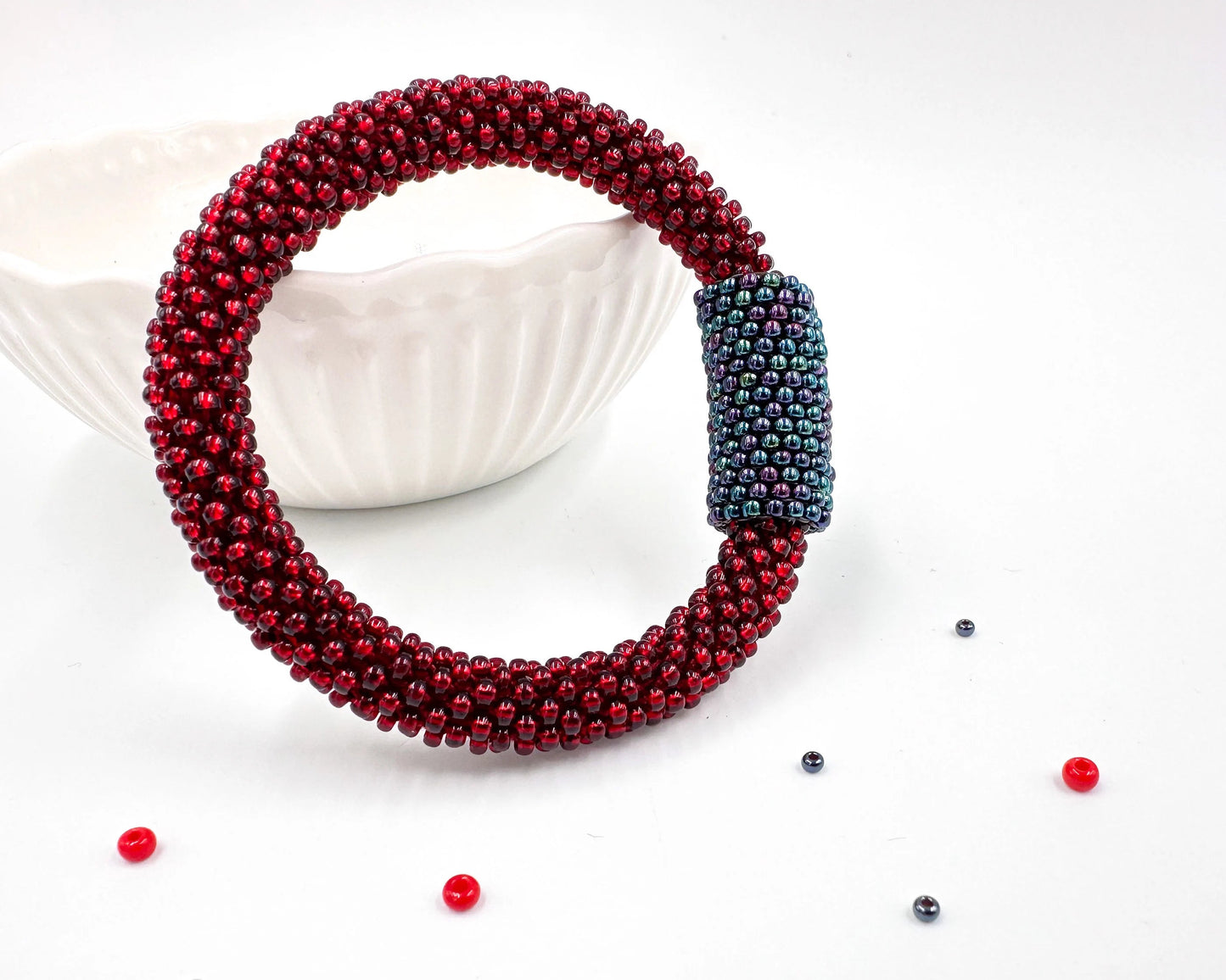 Handmade red crochet Bracelet with peyote, Minimalist Jewelry gift