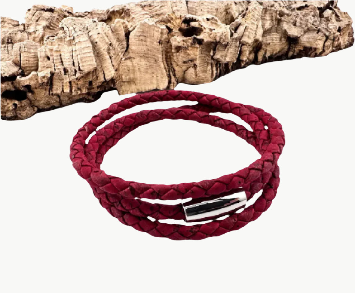 Vegan Cork wrap Bracelet - Natural , Sustainable, handmade Unisex jewelry