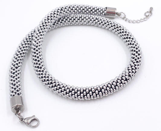 Silver Beaded crochet Necklace - Handmade Boho Jewelry gift for her