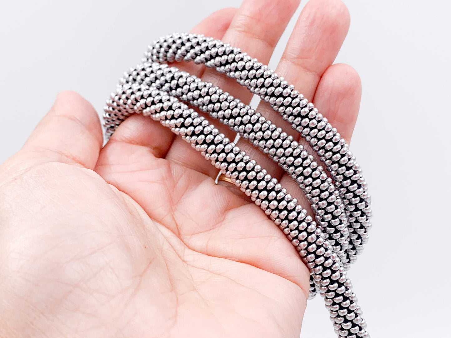 Silver Beaded crochet Necklace - Handmade Boho Jewelry gift for her
